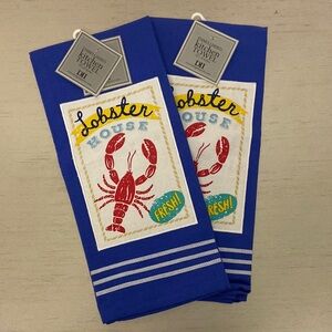 Embellished Dish Towels, Blue,  Lobster Design, Set of 2, DII Kitchen Towels